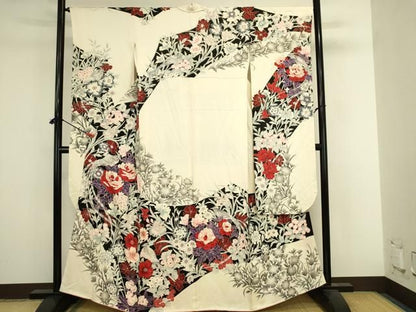 平和屋着物●豪華振袖　草花　尾長鳥　正絹　逸品　DABL9010op