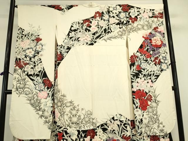 平和屋着物●豪華振袖　草花　尾長鳥　正絹　逸品　DABL9010op