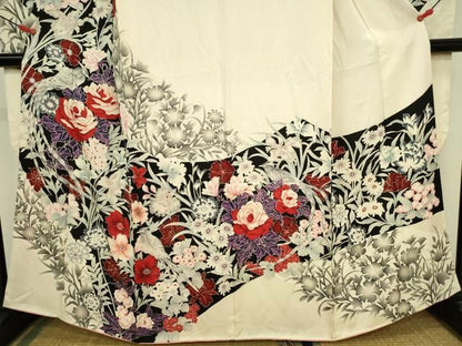平和屋着物●豪華振袖　草花　尾長鳥　正絹　逸品　DABL9010op
