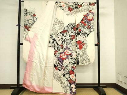 平和屋着物●豪華振袖　草花　尾長鳥　正絹　逸品　DABL9010op