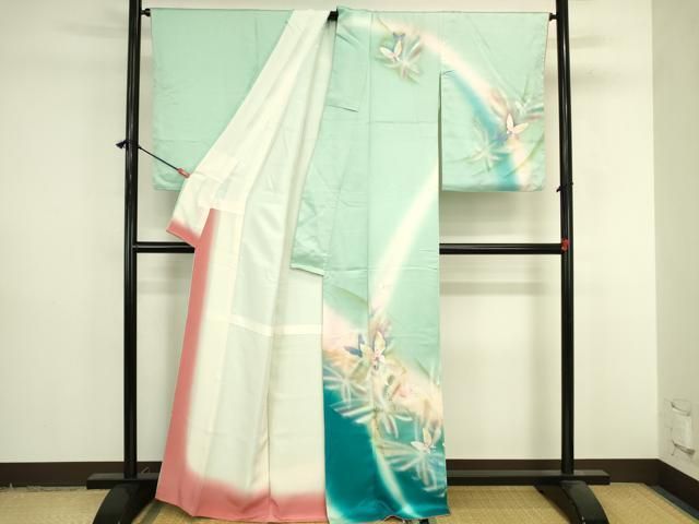 平和屋着物●パリコレクション　ファッションモデル・デザイナー　山口小夜子　訪問着　舞蝶文　暈し染め　金銀彩　正絹　逸品　DABL9012op