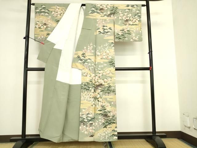 平和屋着物●訪問着　風景花松文　暈し染め　金彩　正絹　逸品　DABL9017op