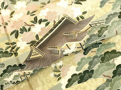 平和屋着物●訪問着　風景花松文　暈し染め　金彩　正絹　逸品　DABL9017op