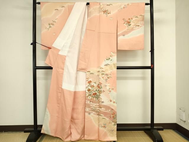 平和屋着物●訪問着　駒刺繍　鴛鴦花文　暈し染め　金彩　正絹　逸品　DABL9018op