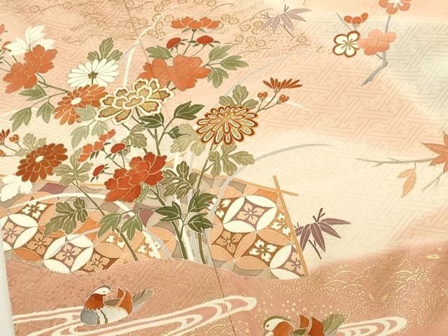 平和屋着物●訪問着　駒刺繍　鴛鴦花文　暈し染め　金彩　正絹　逸品　DABL9018op
