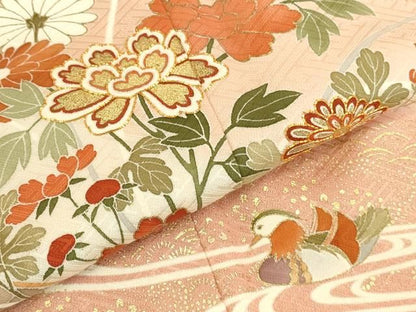 平和屋着物●訪問着　駒刺繍　鴛鴦花文　暈し染め　金彩　正絹　逸品　DABL9018op