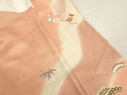 平和屋着物●訪問着　駒刺繍　鴛鴦花文　暈し染め　金彩　正絹　逸品　DABL9018op