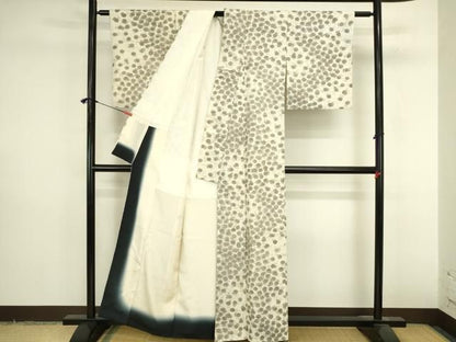 平和屋着物●上質な小紋　紬地　菊唐草　正絹　逸品　DABL9023op