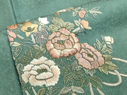 平和屋着物●訪問着　刺繍　絞り　草花　金糸　正絹　逸品　DABL9027op