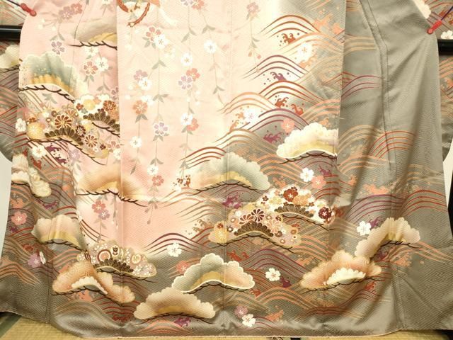 平和屋着物●豪華振袖　駒刺繍　流水花松文　暈し染め　金彩　正絹　逸品　DABL9028op