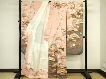 平和屋着物●豪華振袖　駒刺繍　流水花松文　暈し染め　金彩　正絹　逸品　DABL9028op