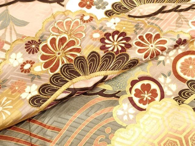 平和屋着物●豪華振袖　駒刺繍　流水花松文　暈し染め　金彩　正絹　逸品　DABL9028op