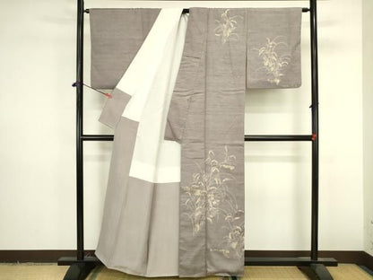 平和屋着物●訪問着　紬地　刺繍　草花　金彩　正絹　逸品　DABL9029op