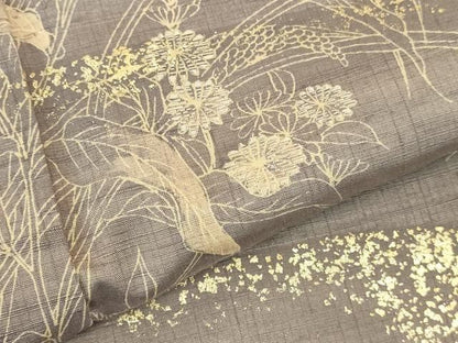 平和屋着物●訪問着　紬地　刺繍　草花　金彩　正絹　逸品　DABL9029op