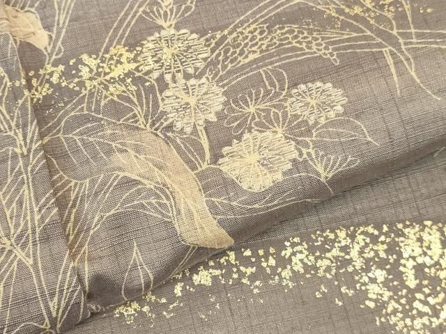 平和屋着物●訪問着　紬地　刺繍　草花　金彩　正絹　逸品　DABL9029op