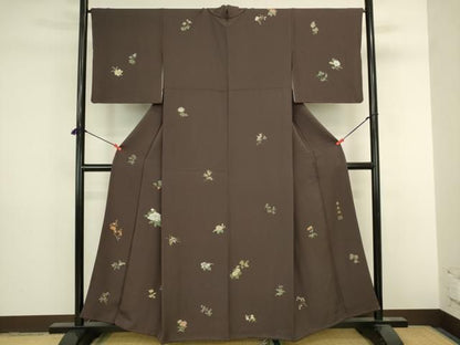 平和屋着物●訪問着　作家物　寿光織　草花　金糸　正絹　逸品　DABL9031op