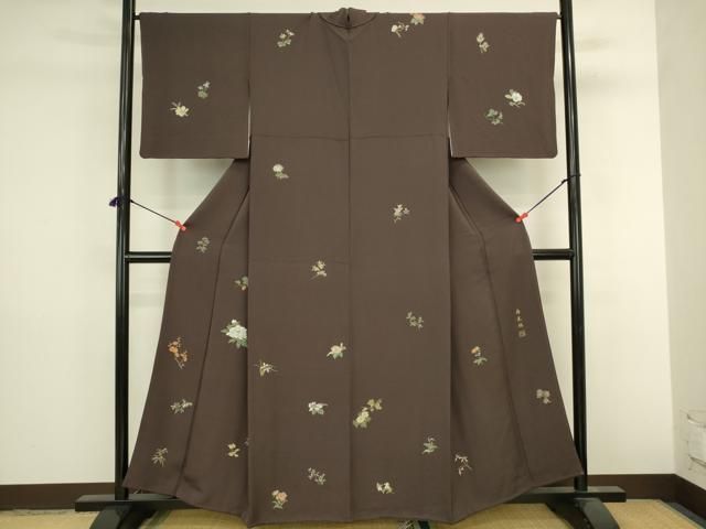 平和屋着物●訪問着　作家物　寿光織　草花　金糸　正絹　逸品　DABL9031op