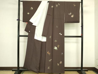 平和屋着物●訪問着　作家物　寿光織　草花　金糸　正絹　逸品　DABL9031op