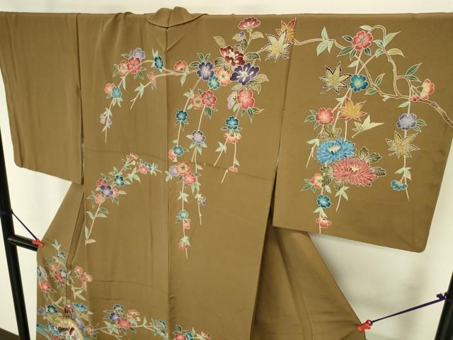 平和屋着物●訪問着　作家物　型染　檜扇流水花蝶文　正絹　逸品　DABL9032op