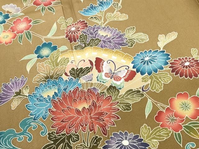 平和屋着物●訪問着　作家物　型染　檜扇流水花蝶文　正絹　逸品　DABL9032op