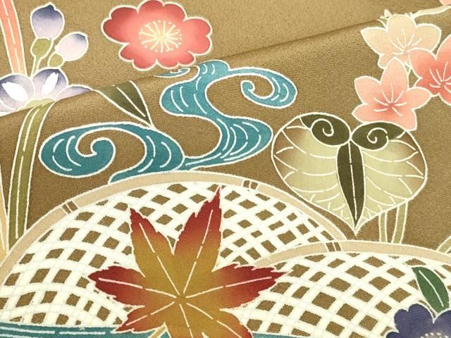 平和屋着物●訪問着　作家物　型染　檜扇流水花蝶文　正絹　逸品　DABL9032op