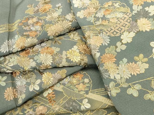平和屋着物●中国三大刺繍　汕頭刺繍　スワトウ刺繍　総刺繍　訪問着　雪輪花霞文　金糸　正絹　逸品　DABL9033op