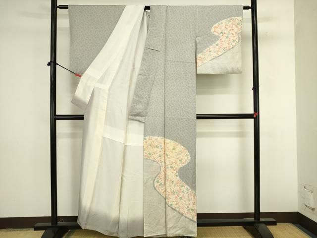 平和屋着物●訪問着　絞り　草花　正絹　逸品　DABL9035op