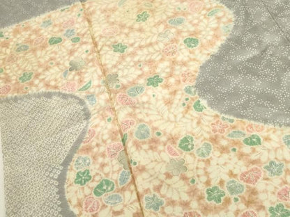 平和屋着物●訪問着　絞り　草花　正絹　逸品　DABL9035op