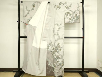 平和屋着物●訪問着　紬地　作家物　更紗花文　正絹　逸品　DABL9040op