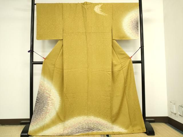 平和屋着物●訪問着　重ね絞り　霞文　暈し染め　金通し地　ロング丈　正絹　逸品　未使用　DABL9042op