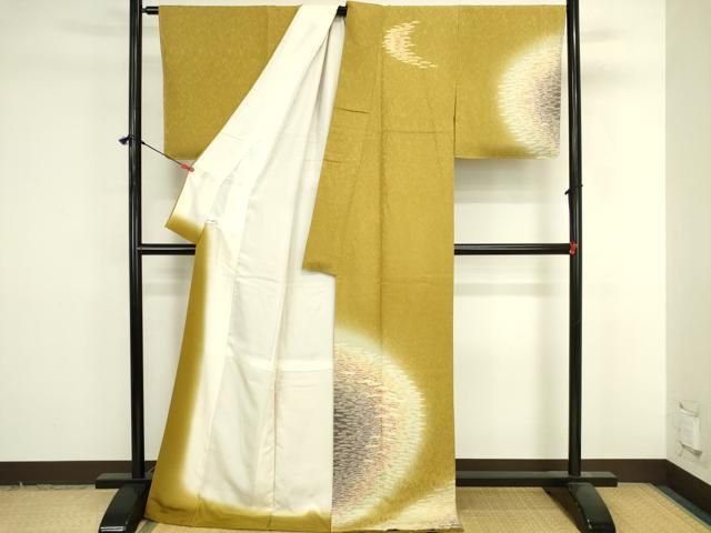 平和屋着物●訪問着　重ね絞り　霞文　暈し染め　金通し地　ロング丈　正絹　逸品　未使用　DABL9042op