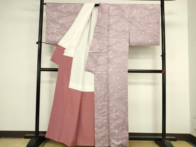 平和屋着物●上質な小紋　舞桜　暈し染め　銀通し地　正絹　逸品　DABL9043op