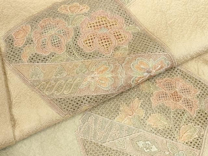平和屋着物●中国三大刺繍　汕頭刺繍　スワトウ刺繍　総刺繍　訪問着　草花　暈し染め　正絹　逸品　未使用　DABL9044op
