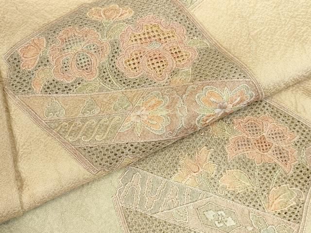 平和屋着物●中国三大刺繍　汕頭刺繍　スワトウ刺繍　総刺繍　訪問着　草花　暈し染め　正絹　逸品　未使用　DABL9044op