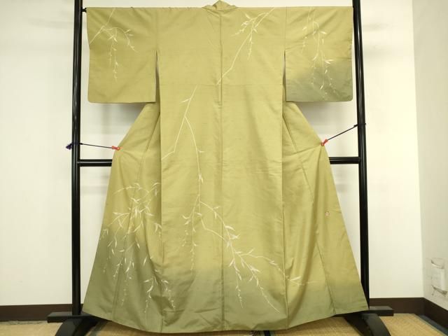 平和屋着物●石川県指定無形文化財　牛首紬　白山工房　手織り　訪問着　枝葉文　暈し染め　正絹　逸品　DABL9051op