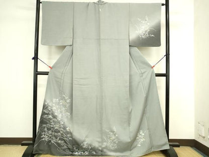 平和屋着物●訪問着　駒刺繍　花松文　暈し染め　金銀彩　正絹　逸品　DABL9052op