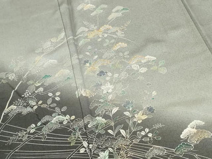 平和屋着物●訪問着　駒刺繍　花松文　暈し染め　金銀彩　正絹　逸品　DABL9052op
