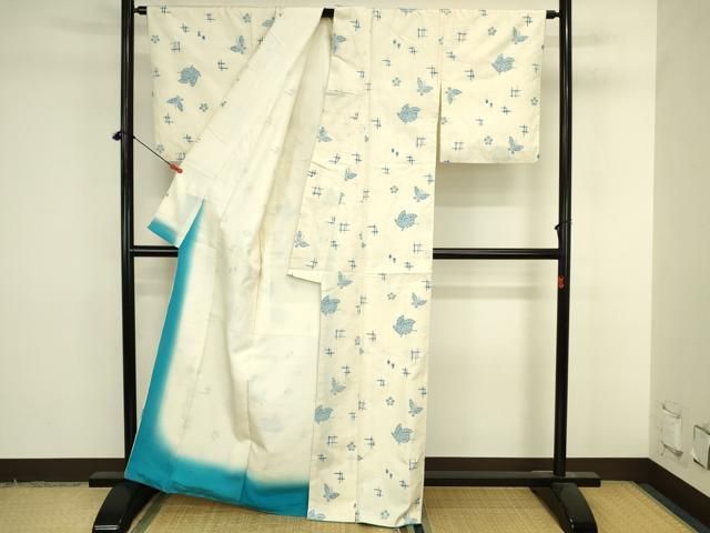 平和屋着物●上質な紬　舞蝶花文　正絹　逸品　DABL9058op