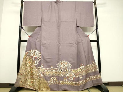 平和屋着物●色留訪問着　作家物　向かい鳥花文　金彩　正絹　逸品　DABL9101op