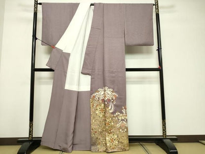 平和屋着物●色留訪問着　作家物　向かい鳥花文　金彩　正絹　逸品　DABL9101op