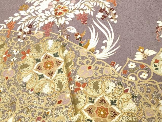 平和屋着物●色留訪問着　作家物　向かい鳥花文　金彩　正絹　逸品　DABL9101op