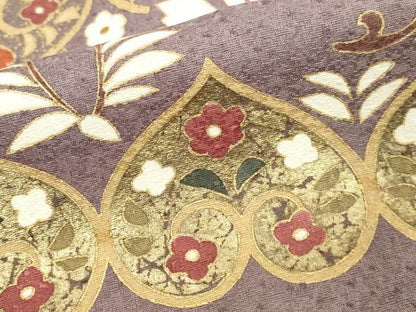 平和屋着物●色留訪問着　作家物　向かい鳥花文　金彩　正絹　逸品　DABL9101op