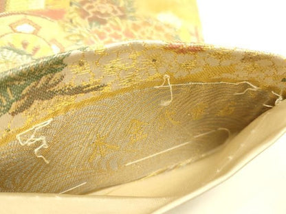 平和屋本店▼全通柄袋帯　風景人物花文　本金弐重箔　正絹　逸品　未使用　DABL9232op