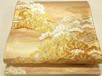 平和屋本店▼六通柄袋帯　枝松　本金箔二重織　正絹　逸品　DABL9233op