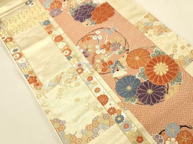 平和屋本店▼六通柄袋帯　唐織　献上牡丹菊文　純金箔24K　正絹　逸品　DABL9237op