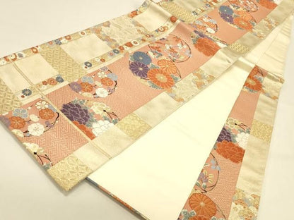 平和屋本店▼六通柄袋帯　唐織　献上牡丹菊文　純金箔24K　正絹　逸品　DABL9237op