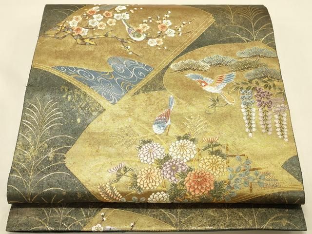平和屋本店▼六通柄袋帯　唐織　秋草謡本文　本金鍍金箔　正絹　逸品　DABL9239op