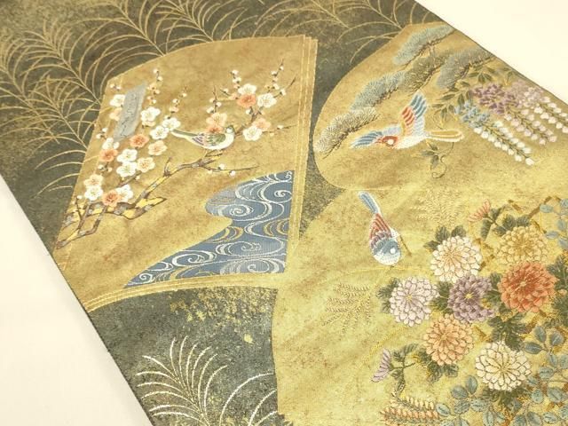 平和屋本店▼六通柄袋帯　唐織　秋草謡本文　本金鍍金箔　正絹　逸品　DABL9239op
