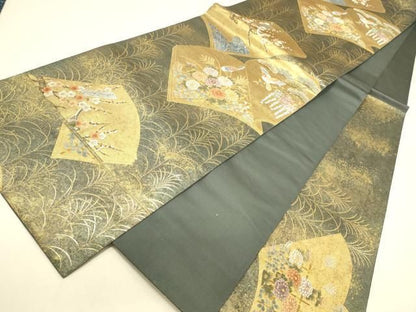 平和屋本店▼六通柄袋帯　唐織　秋草謡本文　本金鍍金箔　正絹　逸品　DABL9239op