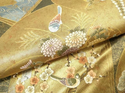 平和屋本店▼六通柄袋帯　唐織　秋草謡本文　本金鍍金箔　正絹　逸品　DABL9239op